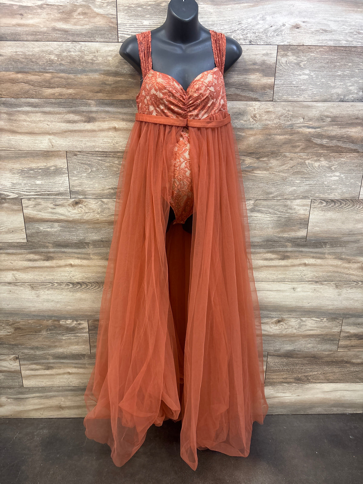 Faeriesty Maternity Mesh Overlay Lace Fall Photography Dress Rust sz XL*