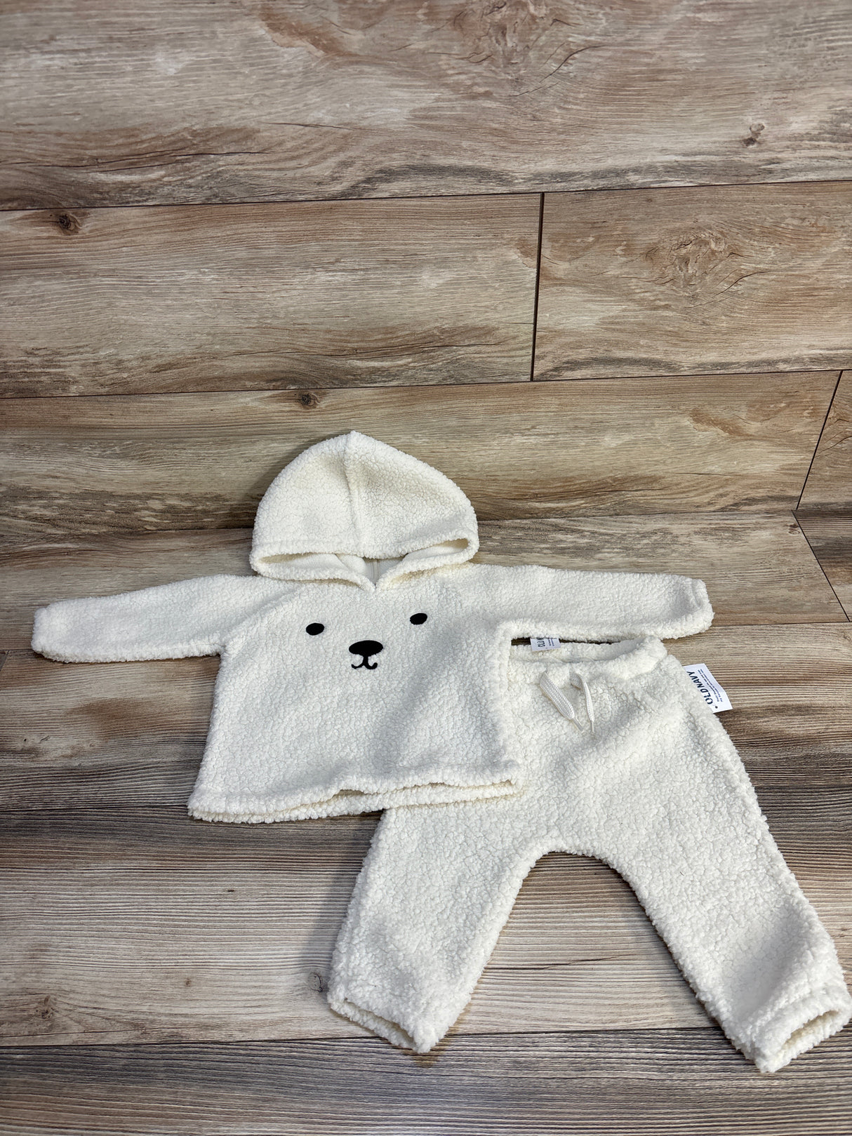 NEW Old Navy Sherpa Hoodie & Pants Set Cream/Dog sz 6-12m