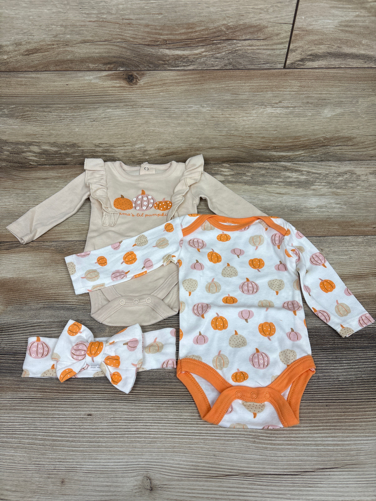 Chick Pea 3pc Pumpkin Bodysuits & Headband Set White sz 0-3m