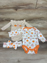 Chick Pea 3pc Pumpkin Bodysuits & Headband Set White sz 0-3m