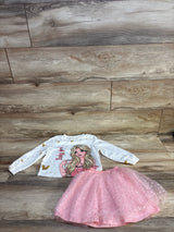Baby girl long sleeve top with princess graphic and pink tulle skirt, kids clothing set