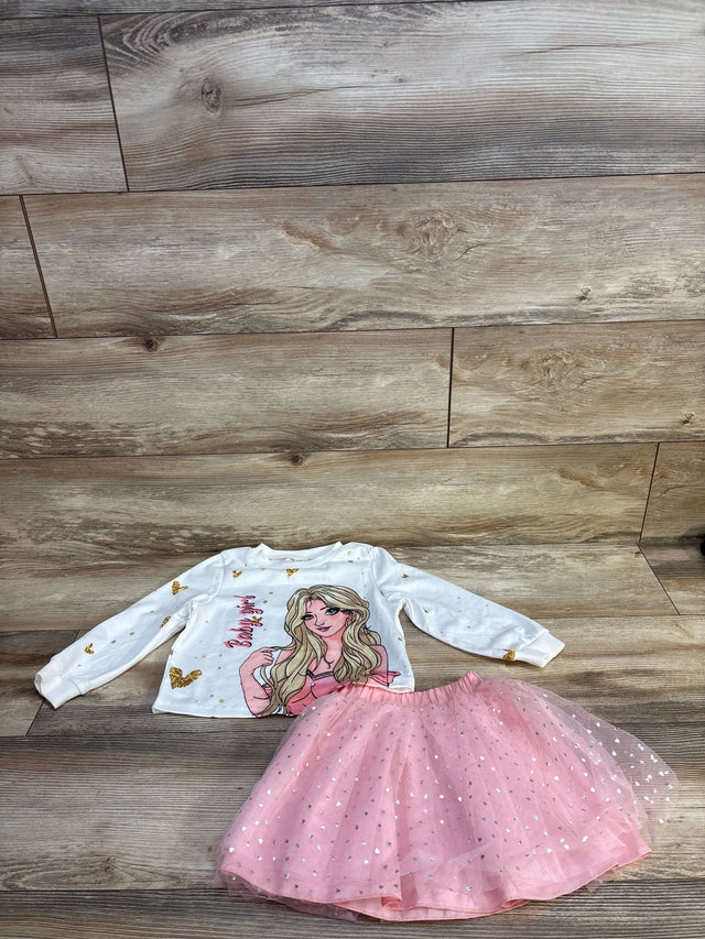 Baby girl long sleeve top with princess graphic and pink tulle skirt, kids clothing set