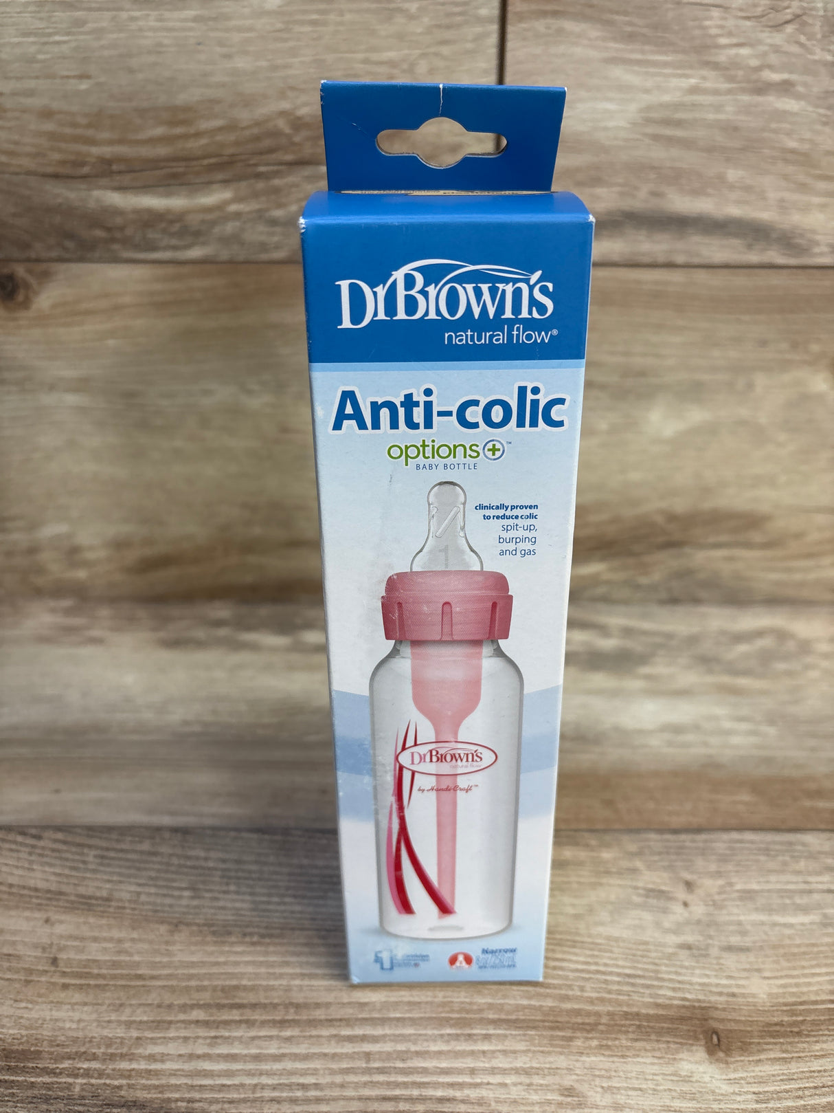 NEW Dr. Brown's Natural Flow Narrow Baby Bottle w/ Level 1 Slow Flow Nipple, Pink 8oz
