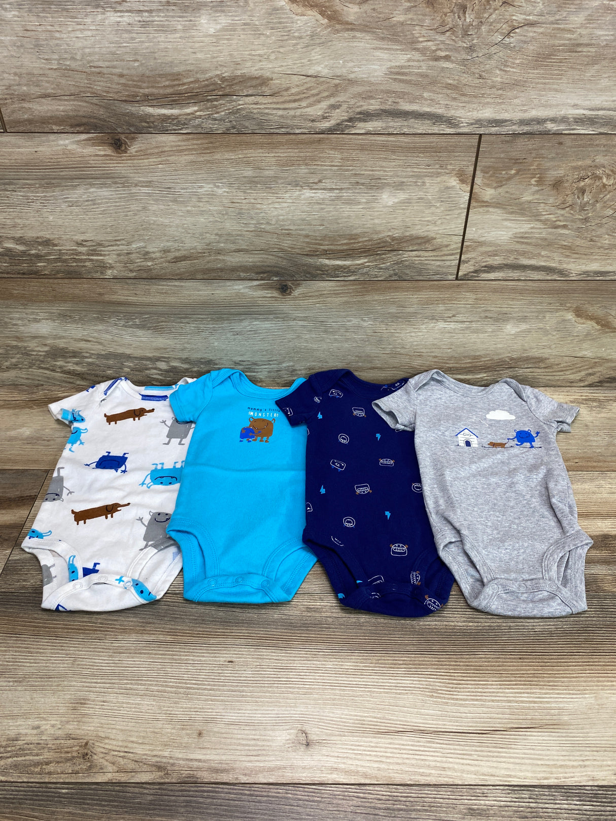 Carter's 4pk Little Monsters Bodysuits White/Blue sz 9m