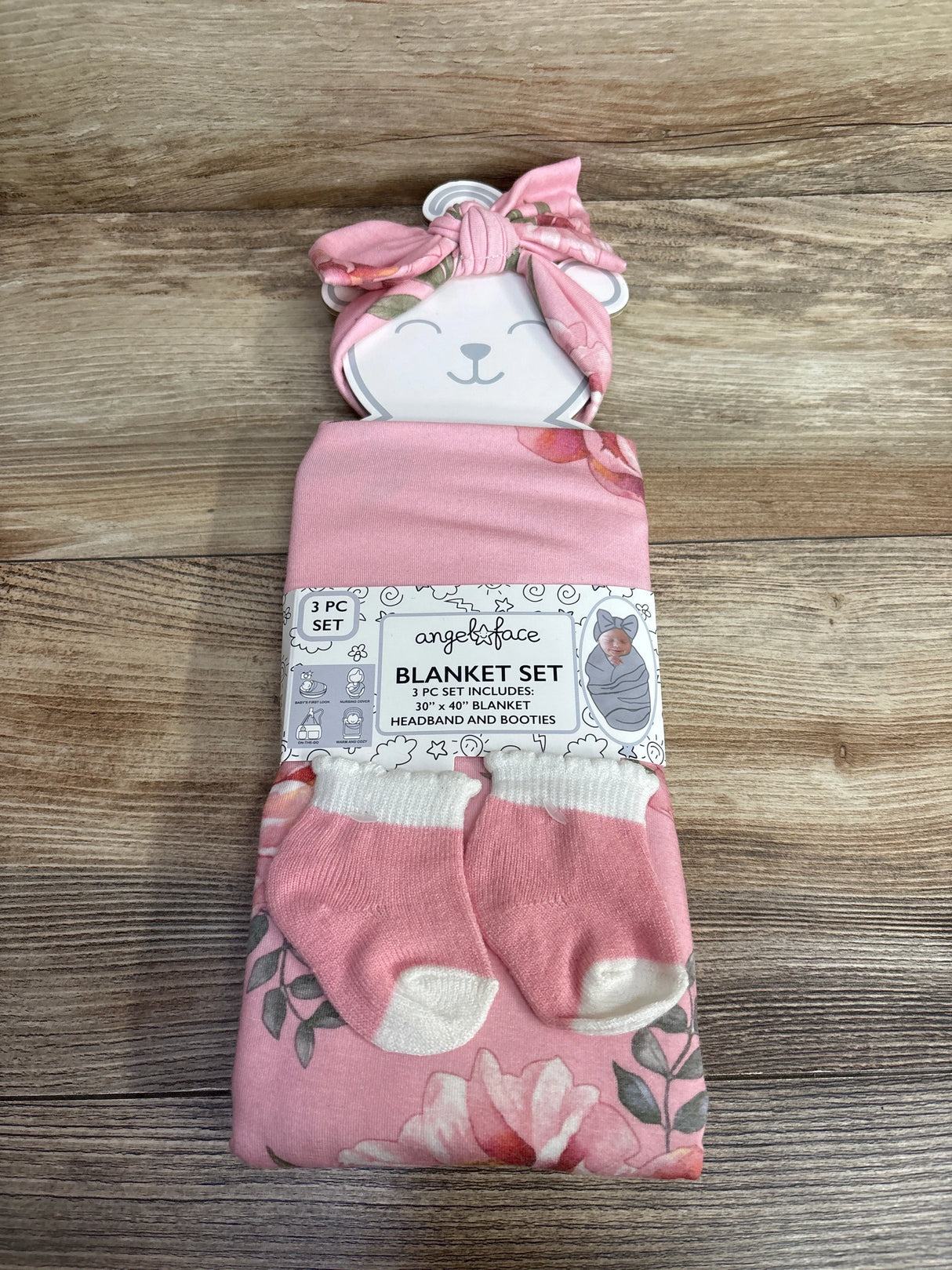NEW Angel Face Blanket Gift Set 3pc Pink