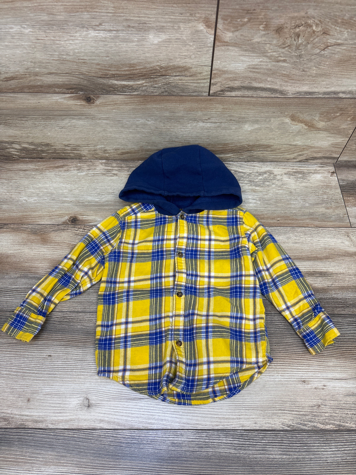 Carter's Hooded Button-Up Flannel Shirt Yellow sz 3T