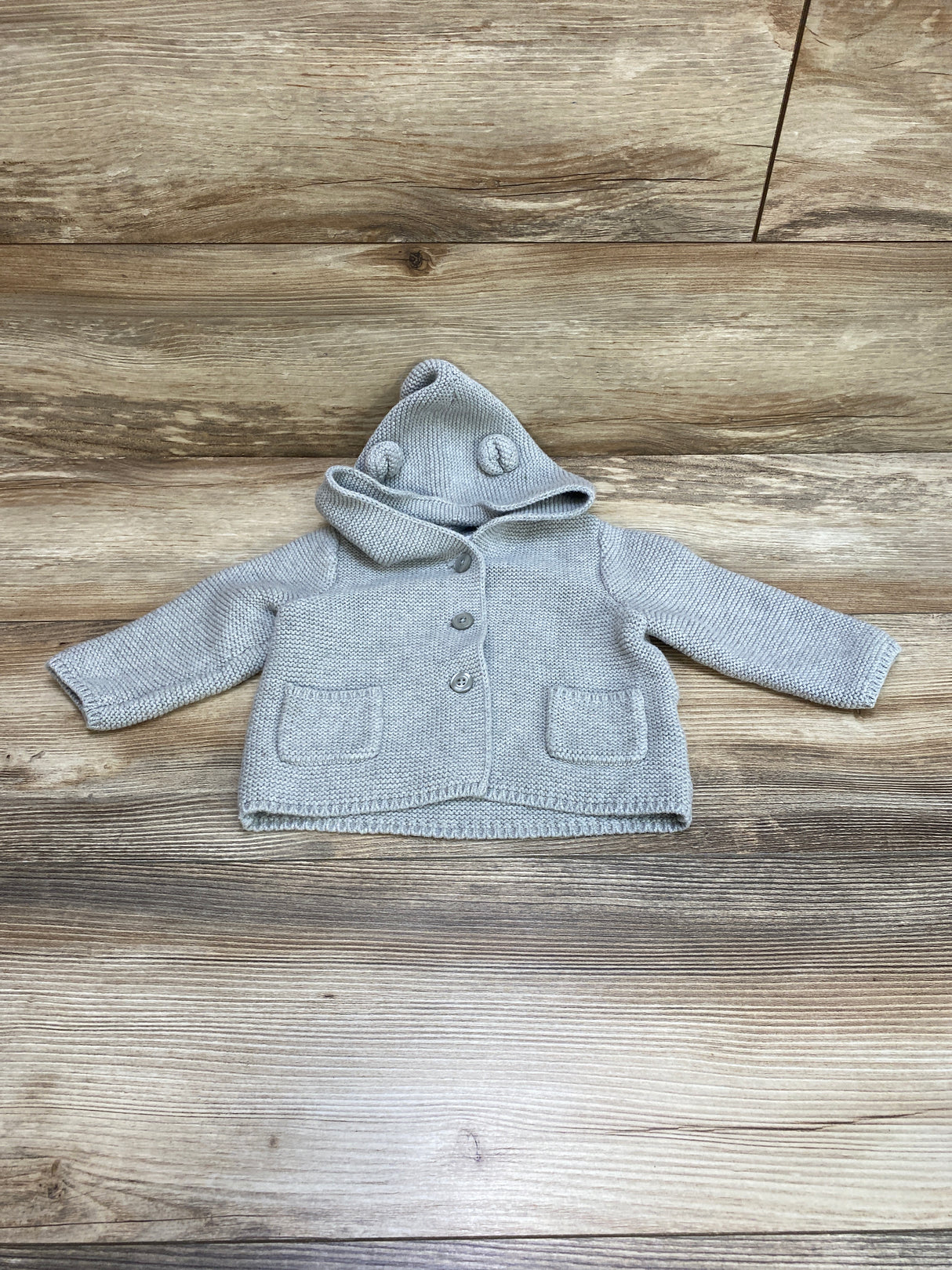 Baby Gap Bear Garter Hooded Cardigan Grey sz 6-12m