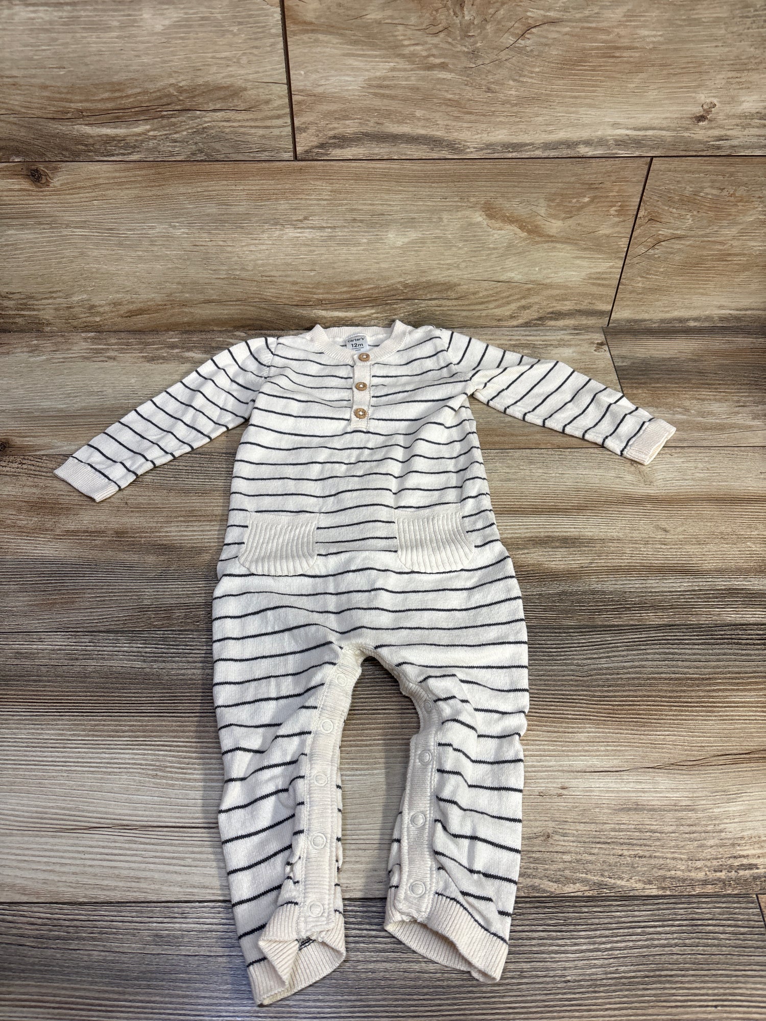 Carter's Knit Striped Henley Coverall Ivory sz 12m