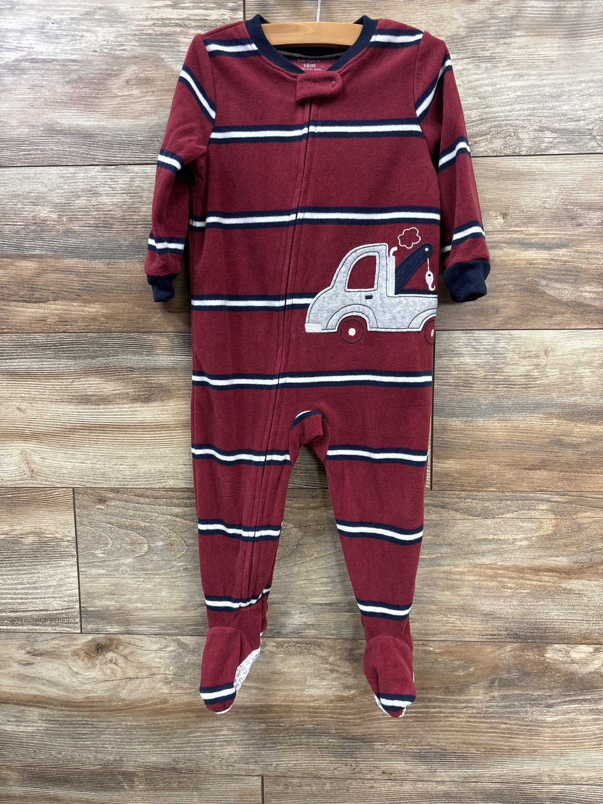 Carter's Striped Tow Truck Blanket Sleeper Burgundy sz 18m