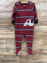 Carter's Striped Tow Truck Blanket Sleeper Burgundy sz 18m