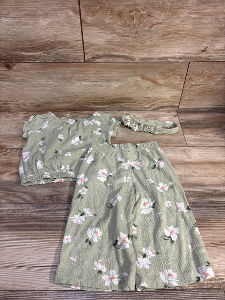 Carter's 3pc Floral Shirt + Pants + Headband Green sz 12m - Me n Mommy To Be