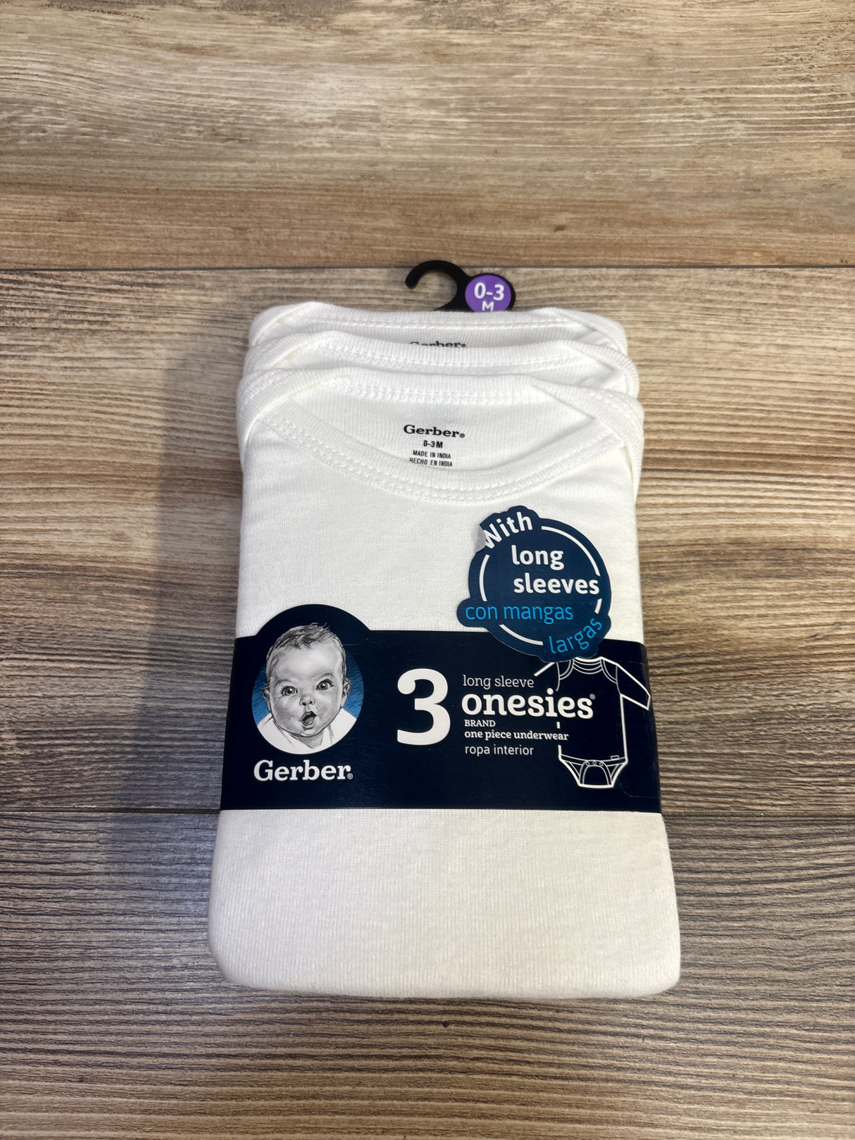 NEW Gerber 3pk Long Sleeve Bodysuit Set White sz 0-3m