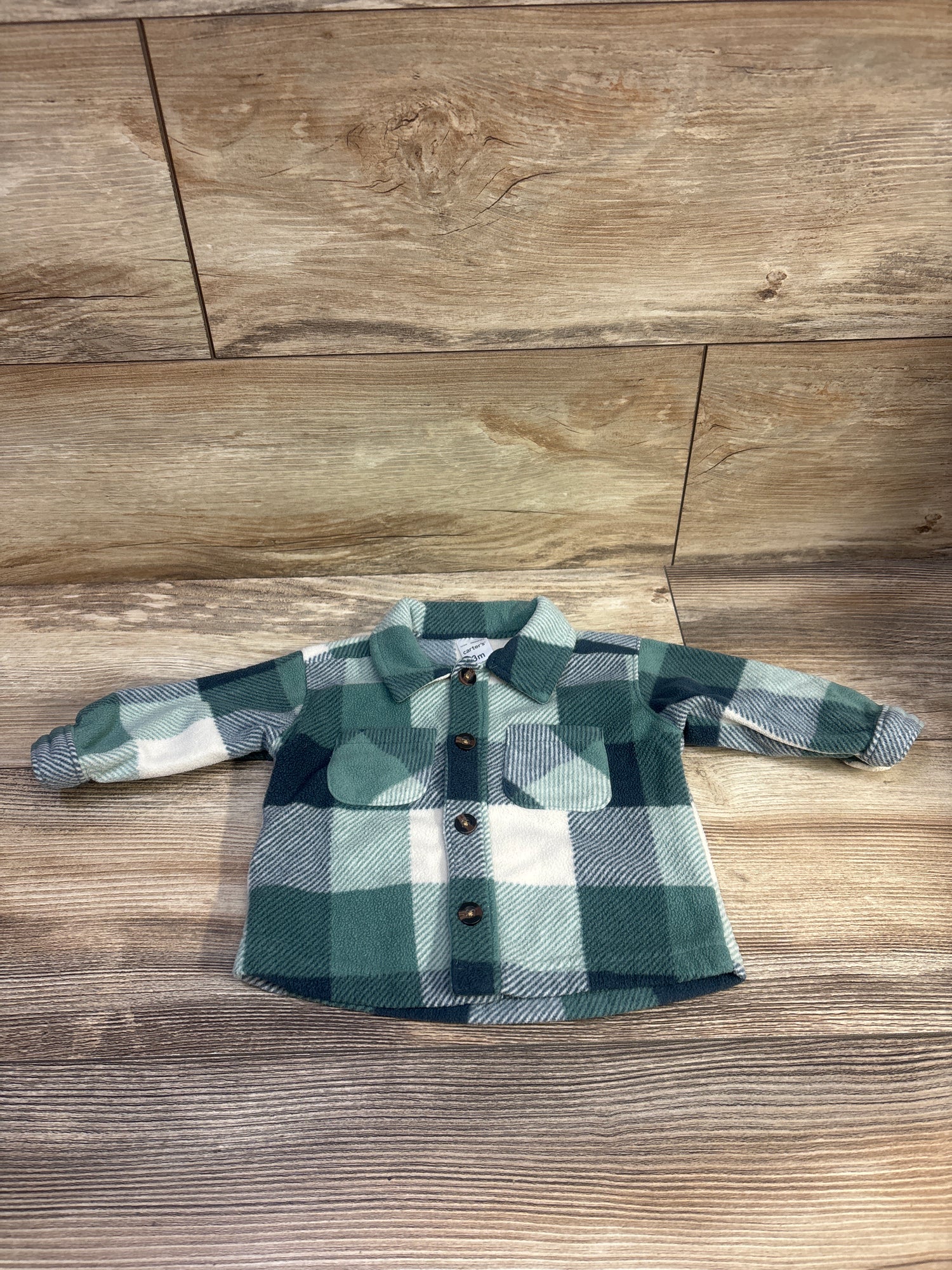 Carter's Fleece Button-Up Plaid Jacket Green sz 3m