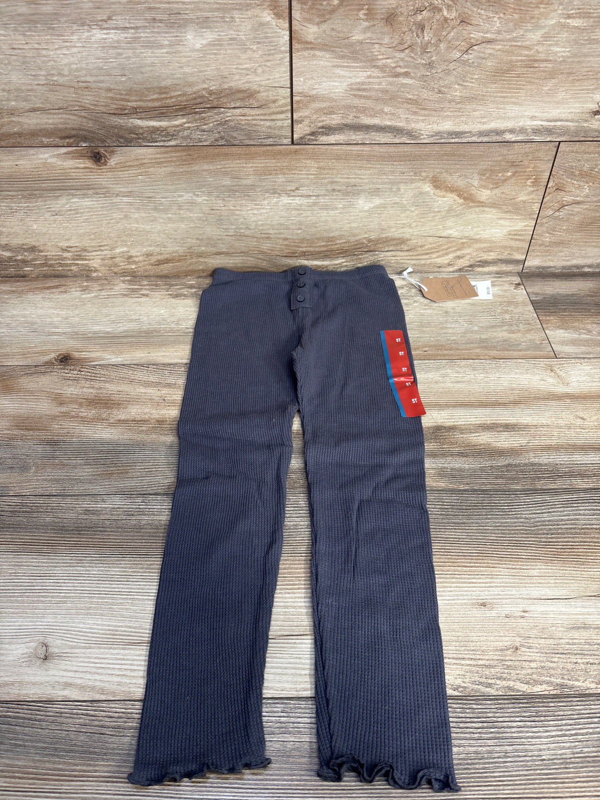 NEW Grayson Mini Waffle Knit Lettuce Trim Pants Grey sz 5T
