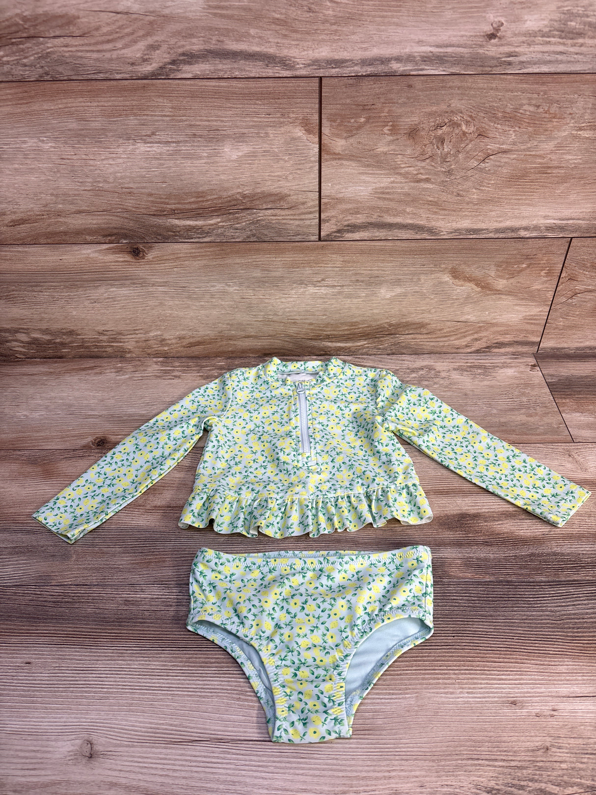 Baby Gap 2pc Lemon Rash Guard Top & Bikini Bottoms Set Teal sz 2T