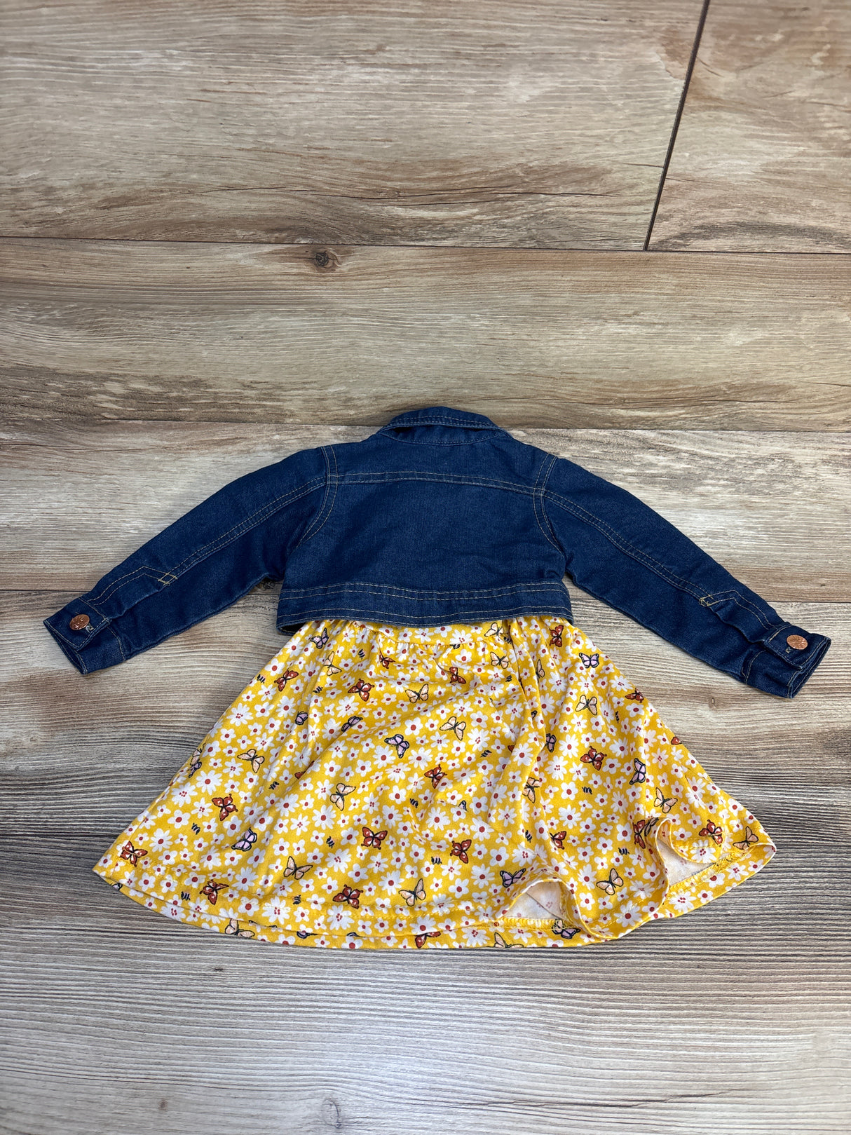 Picapino 2pc Denim Jacket & Butterfly Dress Set Yellow sz 6-9m