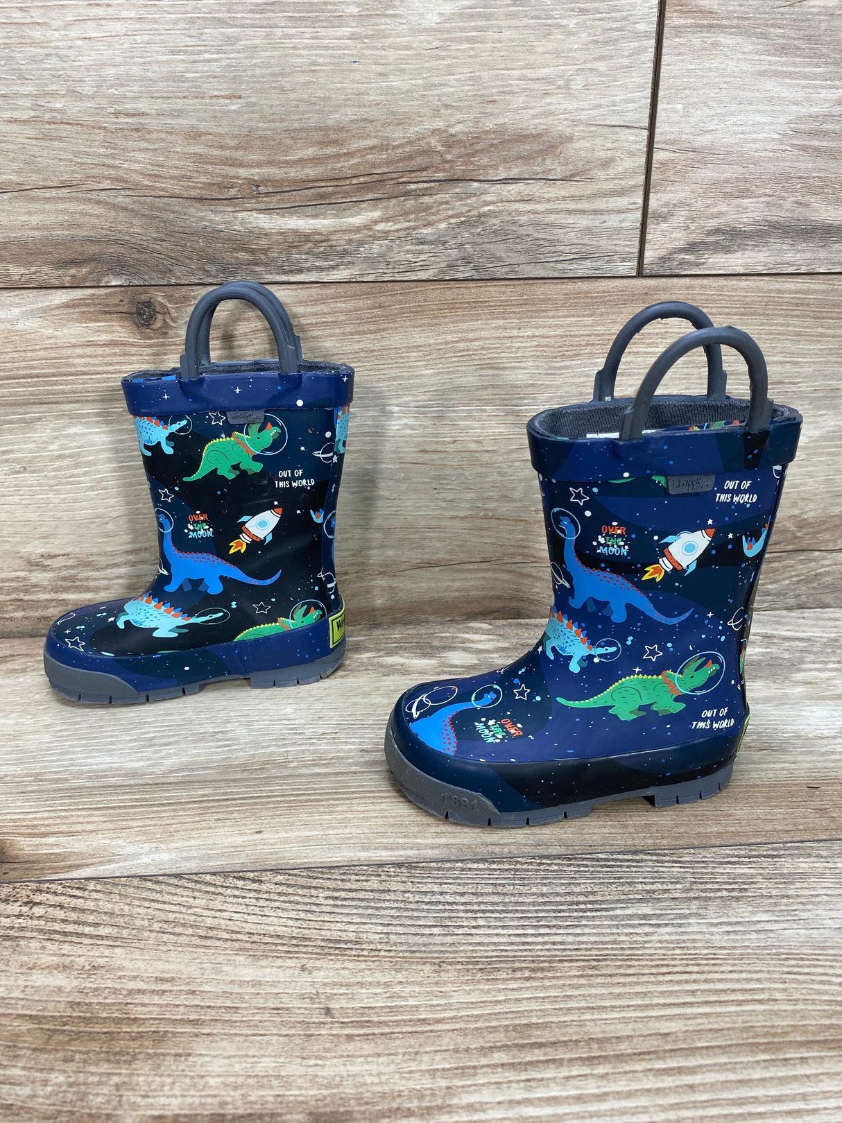 Western Chief Kids Space Dinos Rain Boot Navy Sz 5c