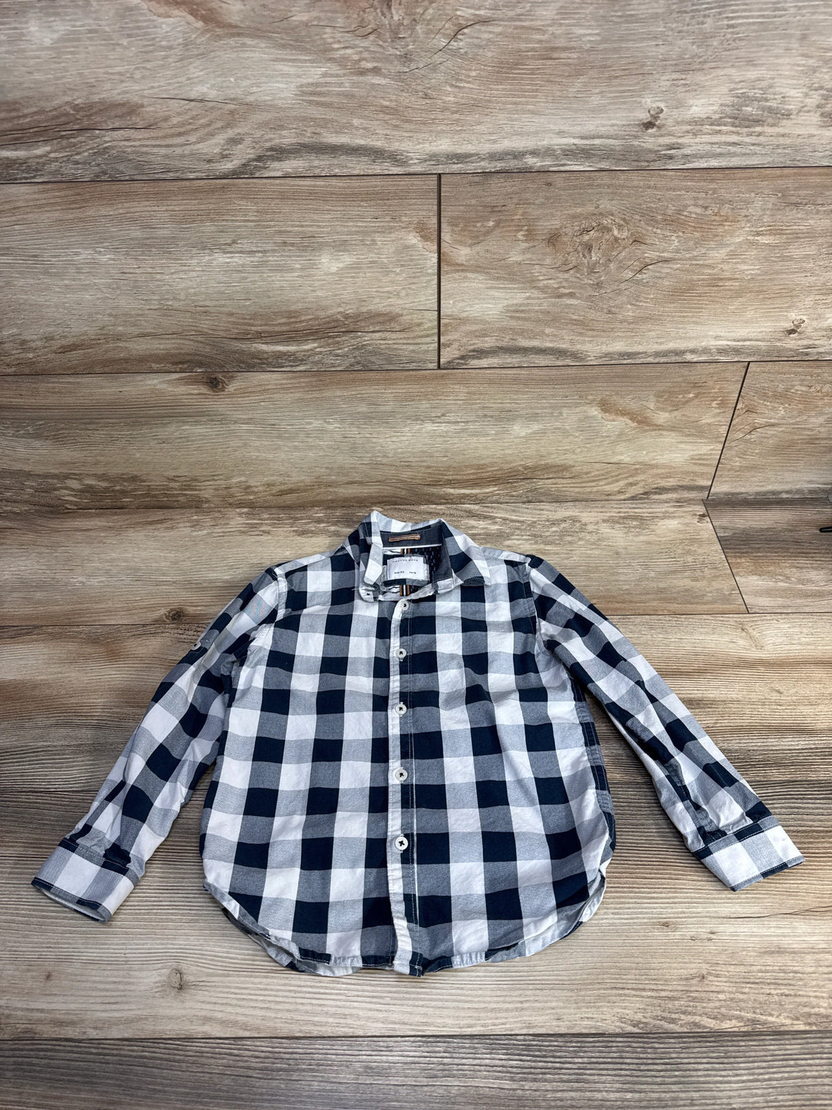Cactus Boys Checkered Button Up Shirt Navy sz 5/6Y