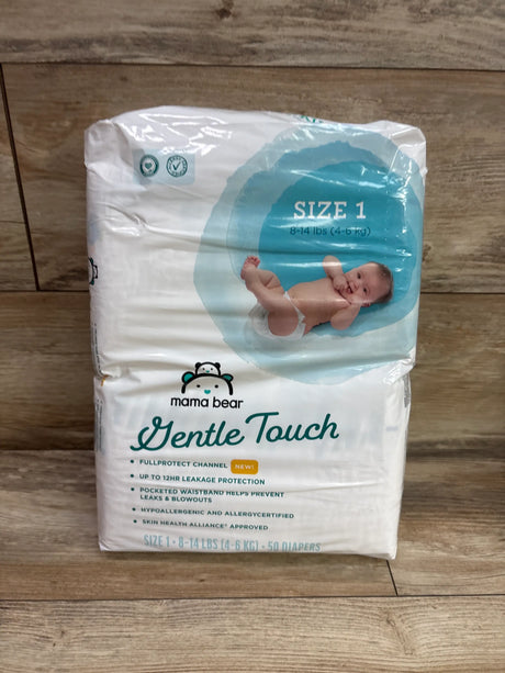 Package of Me n Mommy To Be Mama Bear Gentle Touch Size 1 diapers, 50 count.