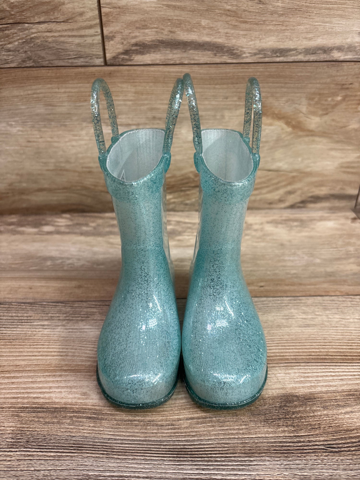 Disney Store Exclusive Elsa Wellington Boots Seafoam Glitter sz 6c