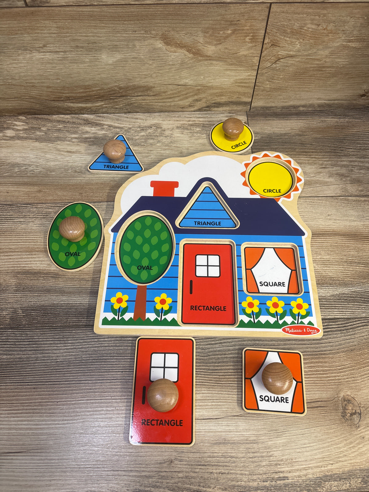 Melissa & Doug First Shapes Wooden Jumbo Peg Puzzle 5pc