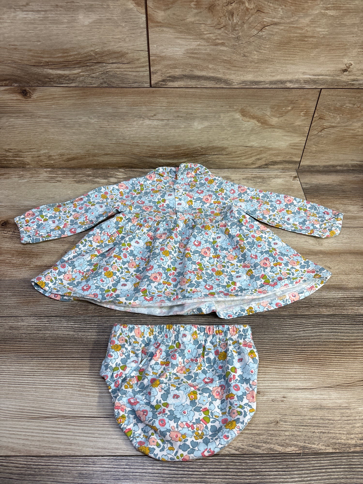 2pc Floral Long Sleeve Collared Top & Bloomers Set Blue sz 12m