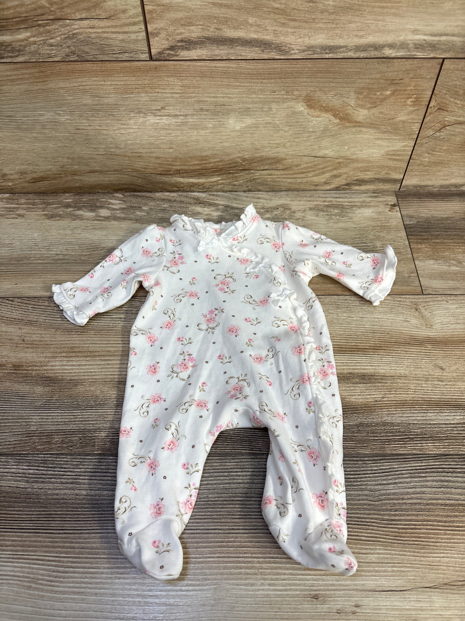 Little Me Floral Ruffle Sleeper White sz Newborn