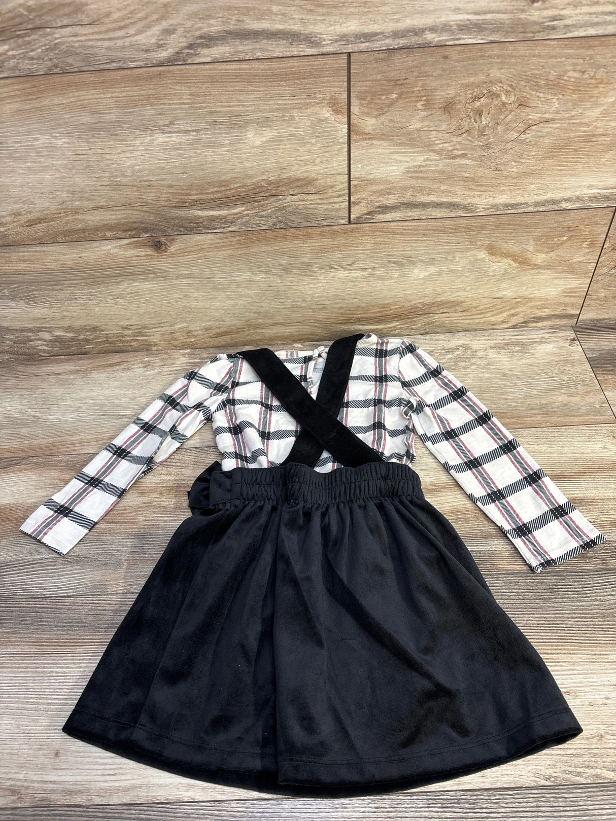Wonder Nation Plaid Shirt & Velvet Jumper Set White sz 4T