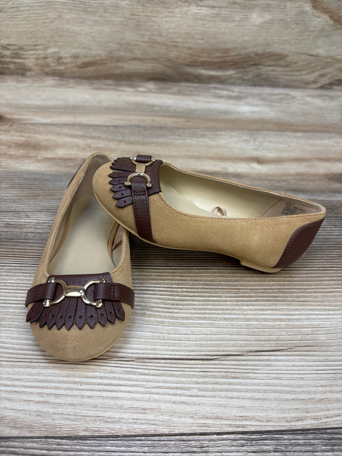 NWOT Janie & Jack Suede Bridle Bit Flats Tan sz 9c