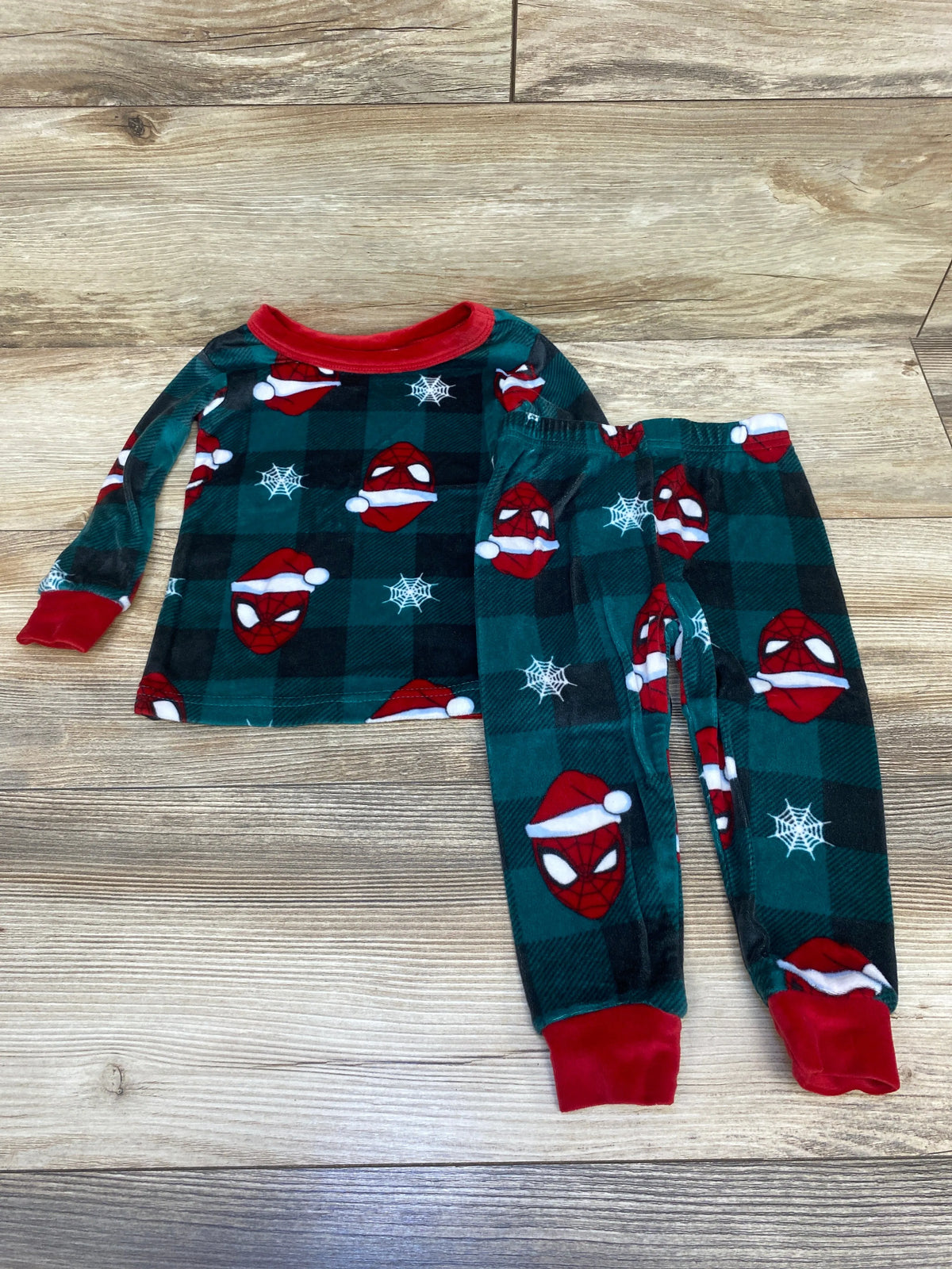 Marvel Spider-Man 2pc Velour Christmas Pajama Set Green sz 2T