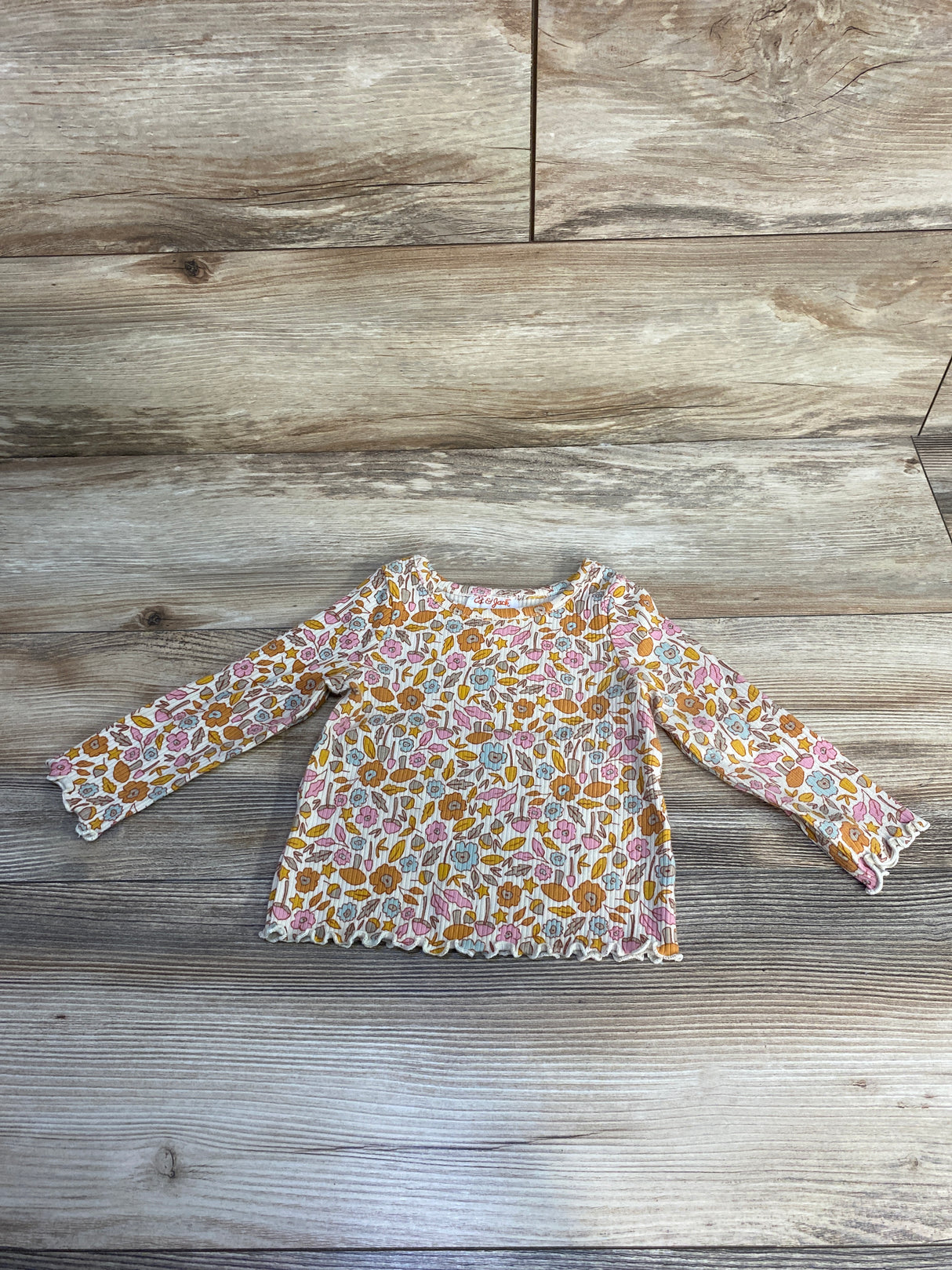 Cat & Jack Lettuce Trim Floral Shirt Cream sz 12m