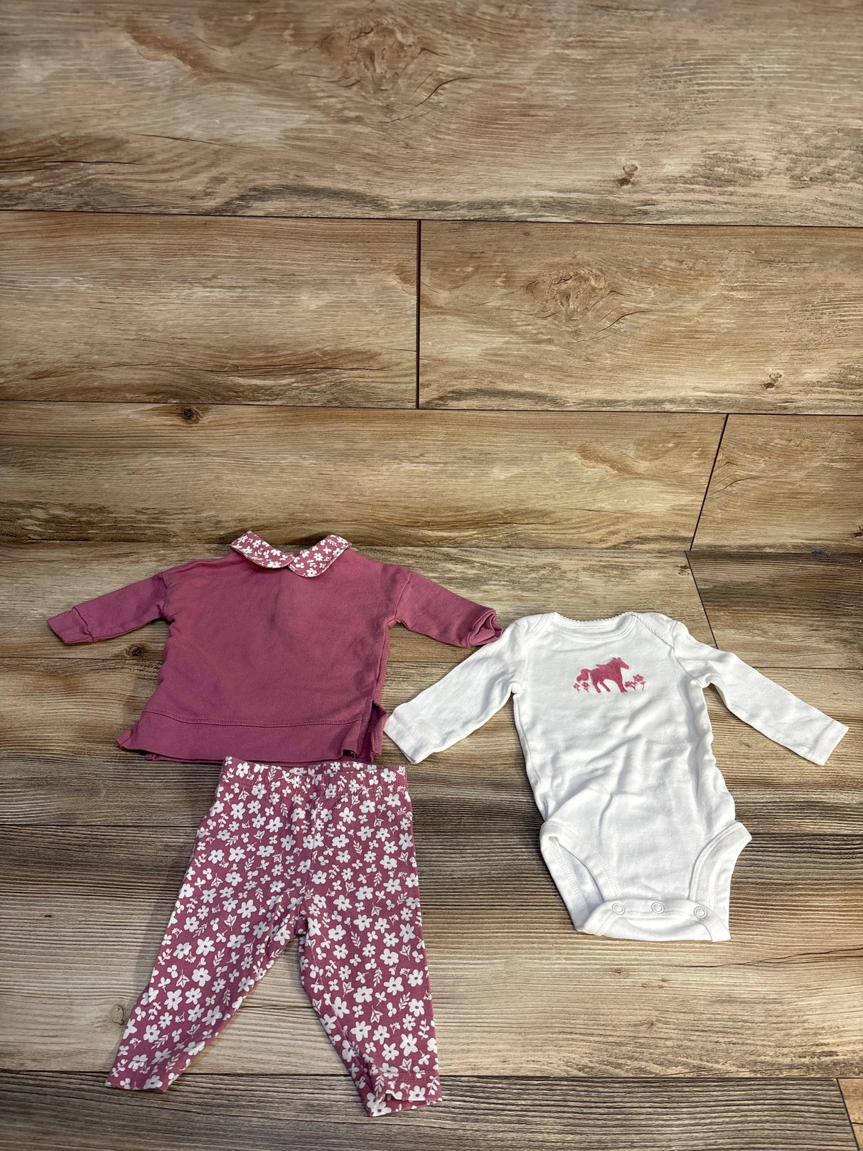 Just One You 3pc Floral Shirt & Bodysuit Set Pink sz 3m
