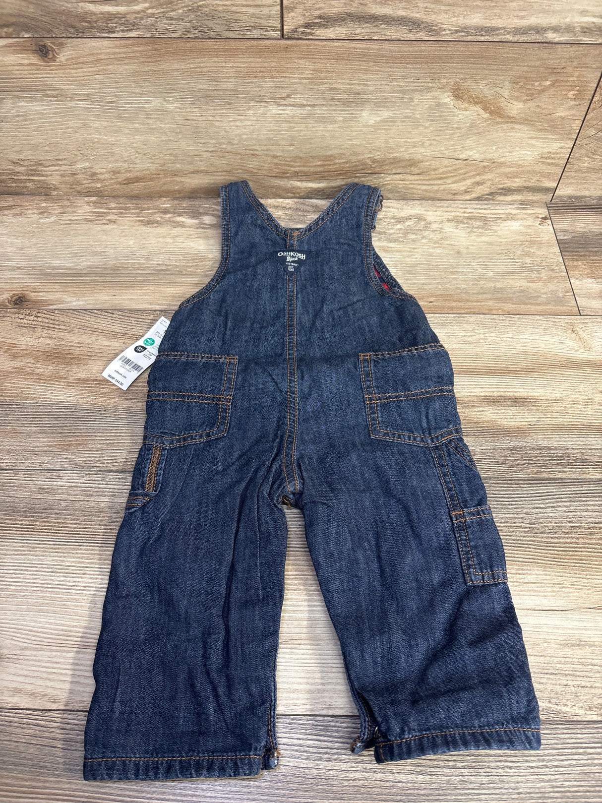 NEW OshKosh Buffalo Check Denim Overalls Blue sz 12m