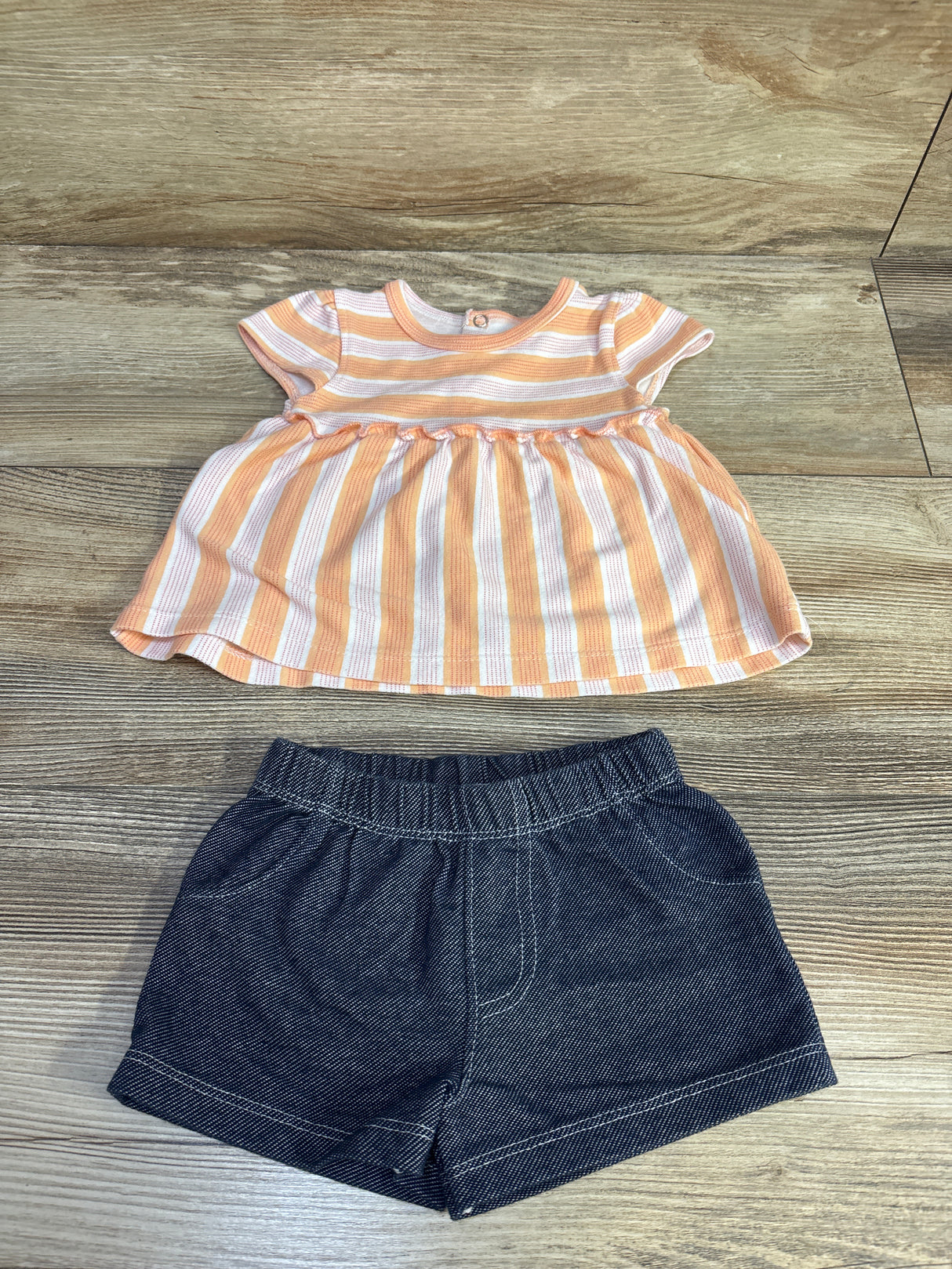 Quiltex 2pc Striped Peplum Top & Shorts Set Orange sz 6/9m