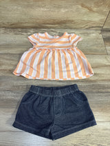 Quiltex 2pc Striped Peplum Top & Shorts Set Orange sz 6/9m