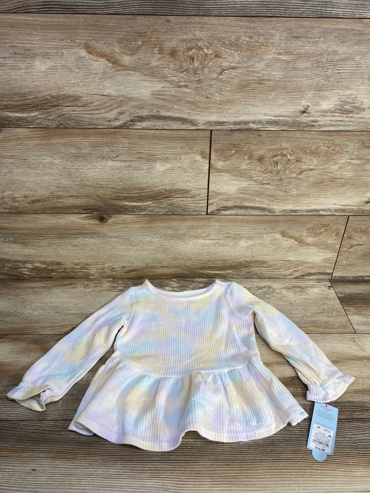 NEW Cat & Jack Tie-Dye Waffle Knit Peplum Top White sz 3T