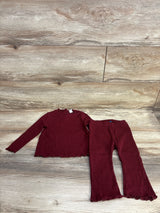 Old Navy 2pc Ribbed Lettuce Trim Shirt & Bottoms Set Burgundy sz 12-18m