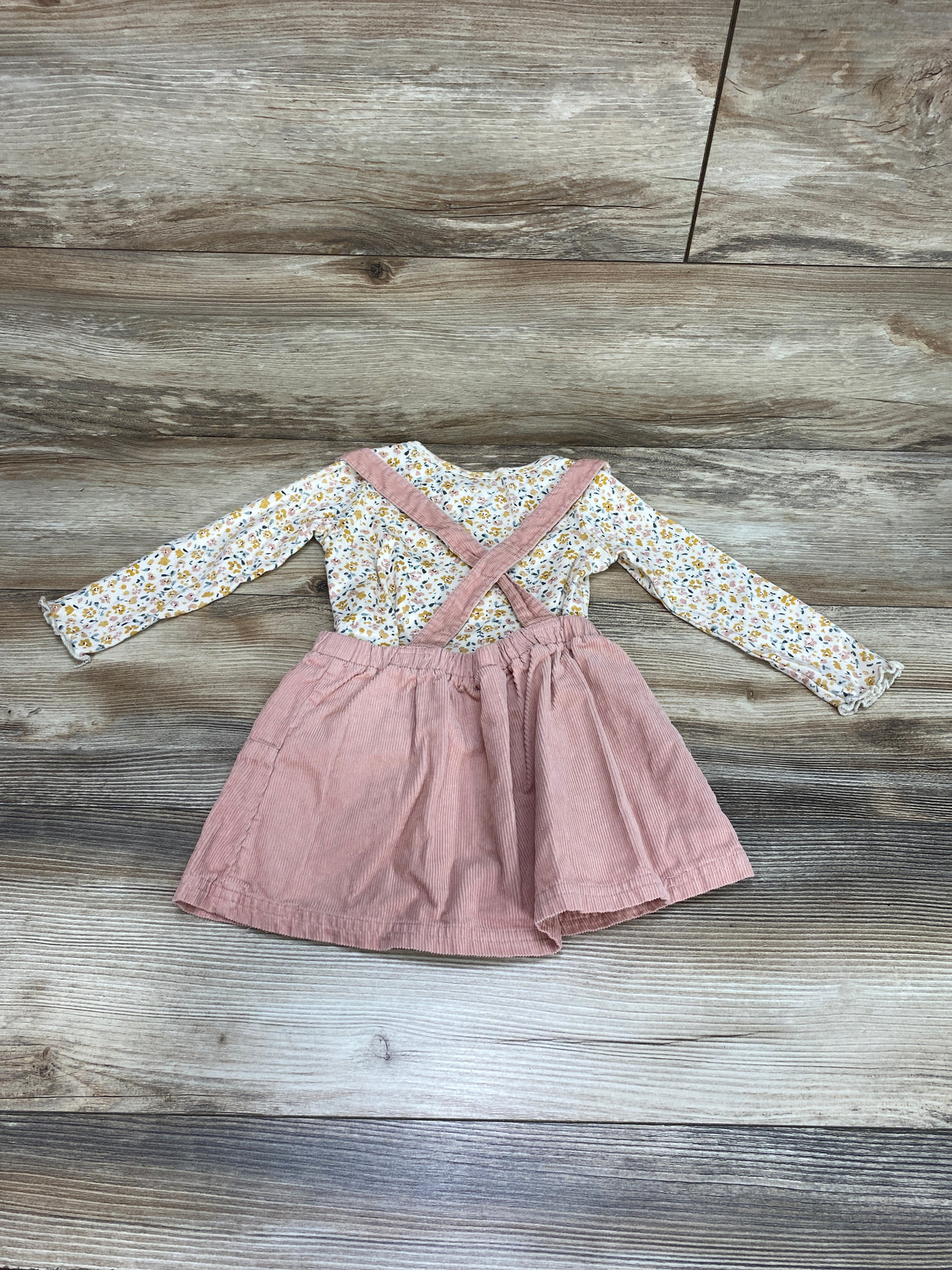 Carter's Floral Shirt & Pink Bunny Cord Jumper Set sz 24m