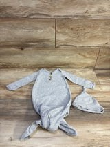 Wonder Nation 2pc Henley Knot Gown & Hat Set Grey sz 0-3m