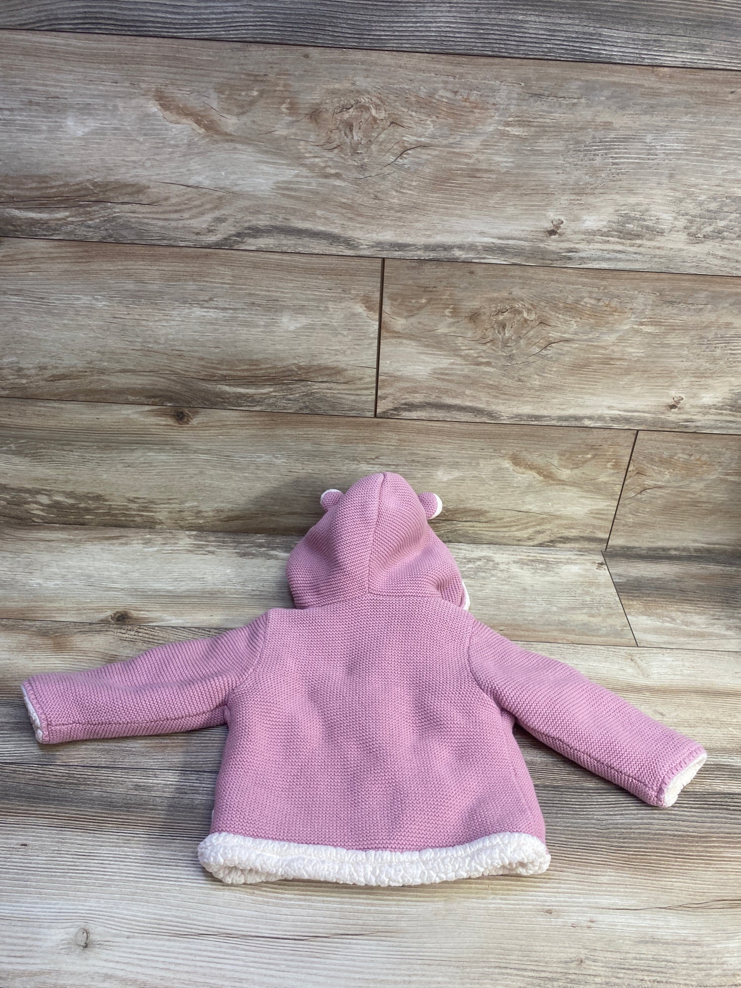 Baby Gap Sherpa Lined Hooded Knit Cardigan Sweater Pink sz 12-18m