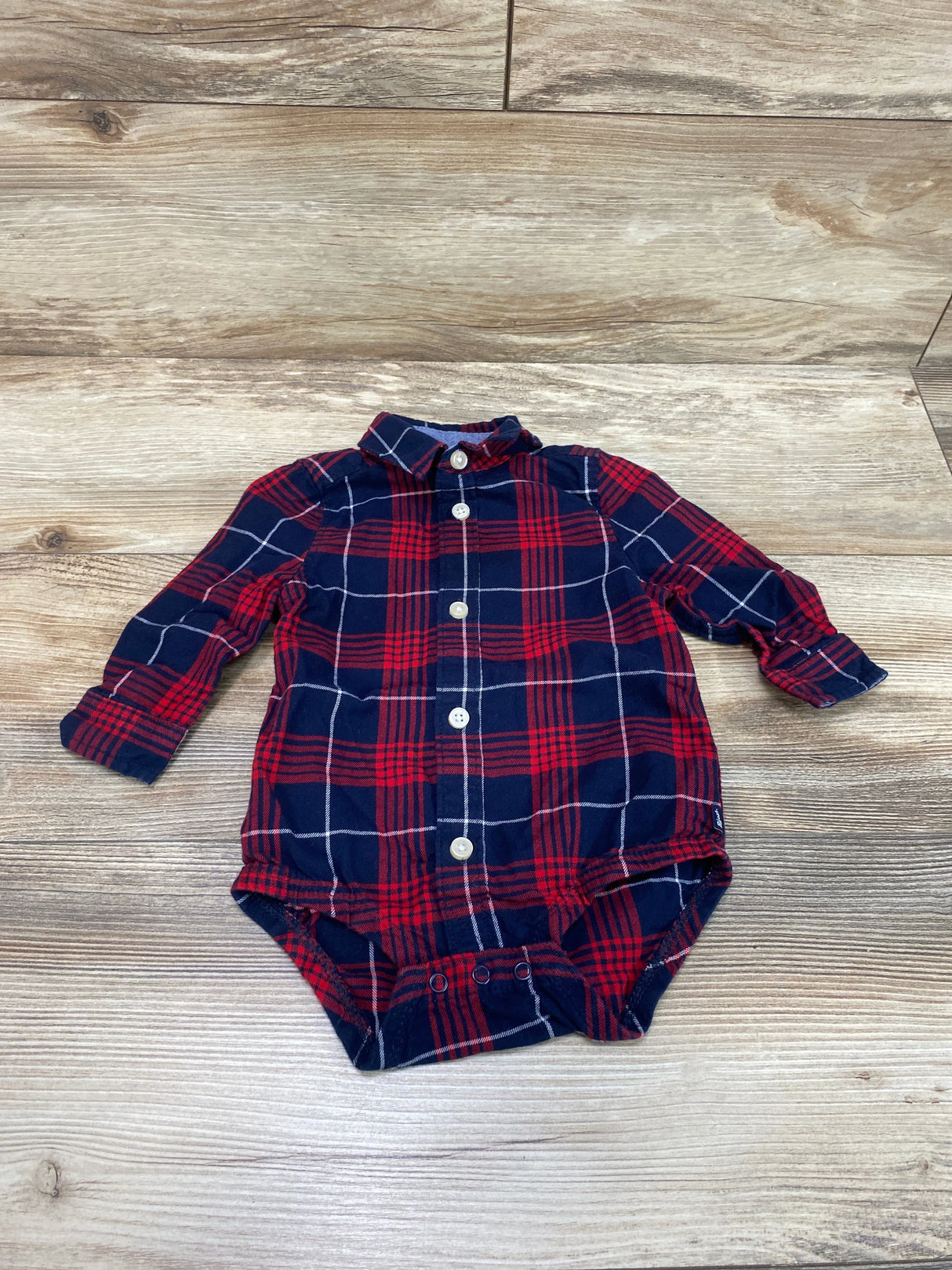 Oshkosh Plaid Button-Up Bodysuit Red sz 9m