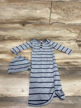 2pc Striped Gown & Hat Grey sz 3-6m