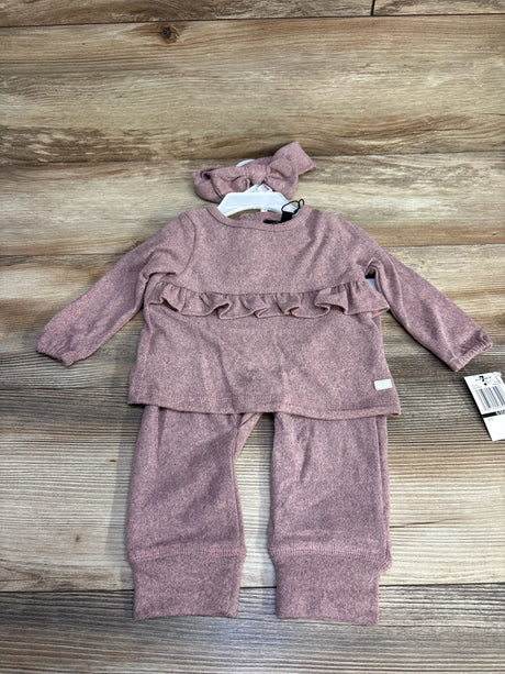 NEW 7 For All Mankind 3pc Ruffle Shirt + Pants +Headband Pink sz 6-9m - Me n Mommy To Be