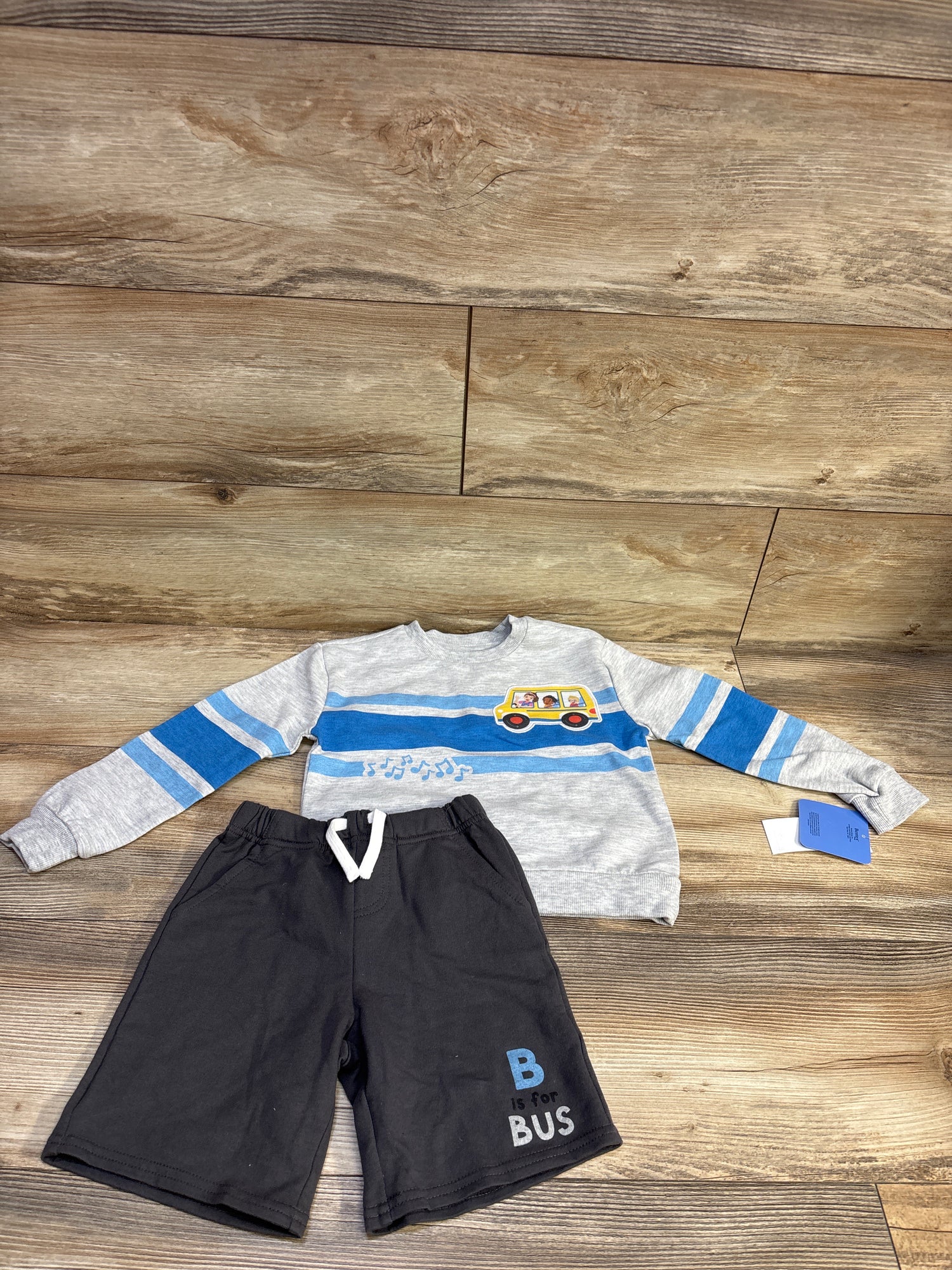 NEW Ms Rachel 2pc School Bus Sweatshirt & Shorts Set Grey sz 4T