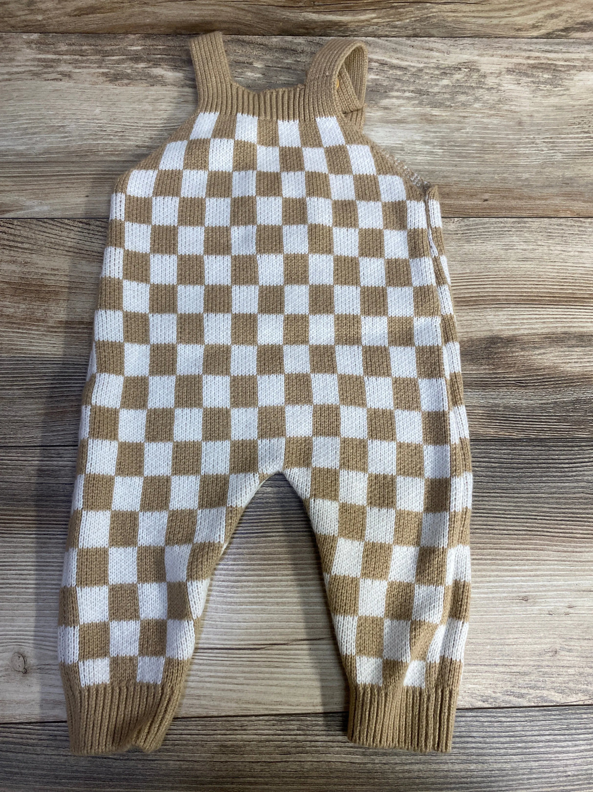 Checkered Sweater Knit Overalls Tan sz 9-12m
