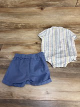Caribbean Joe 2pc Striped Bodysuit & Shorts Set White sz 6-9m