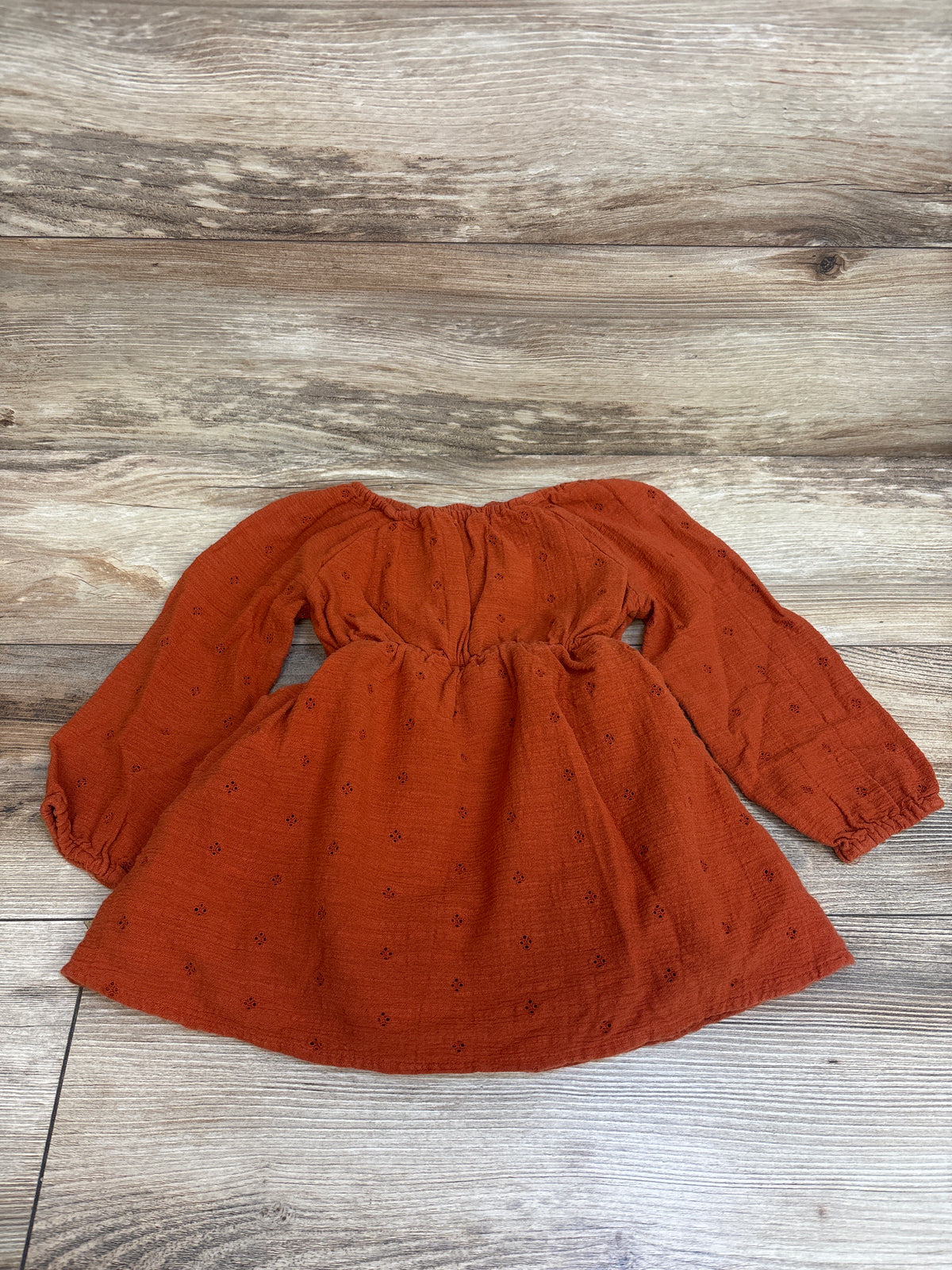 Cat & Jack Long Sleeve Eyelet Dress Rust Orange sz 2T