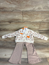 NEW DKNY 2pc Leopard Print Cardigan & Ribbed Pants Set Beige sz 2T