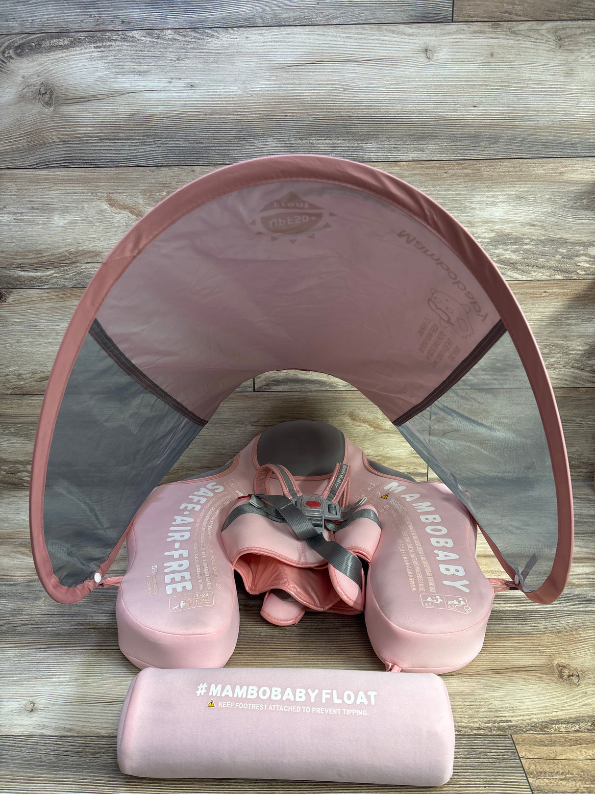 Mambobaby Non-Inflatable Pool Float with Canopy & Tail Pink 13-40lbs