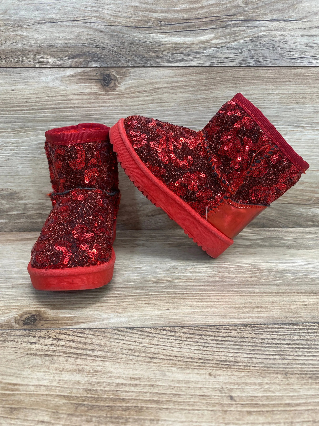 Link Girls' Faux Fur Sequin Snow Boots Red Sz 5c